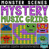 Monster Mystery Music Grids - Quarter, Eighth, and Sixteenth Notes Digital Resources